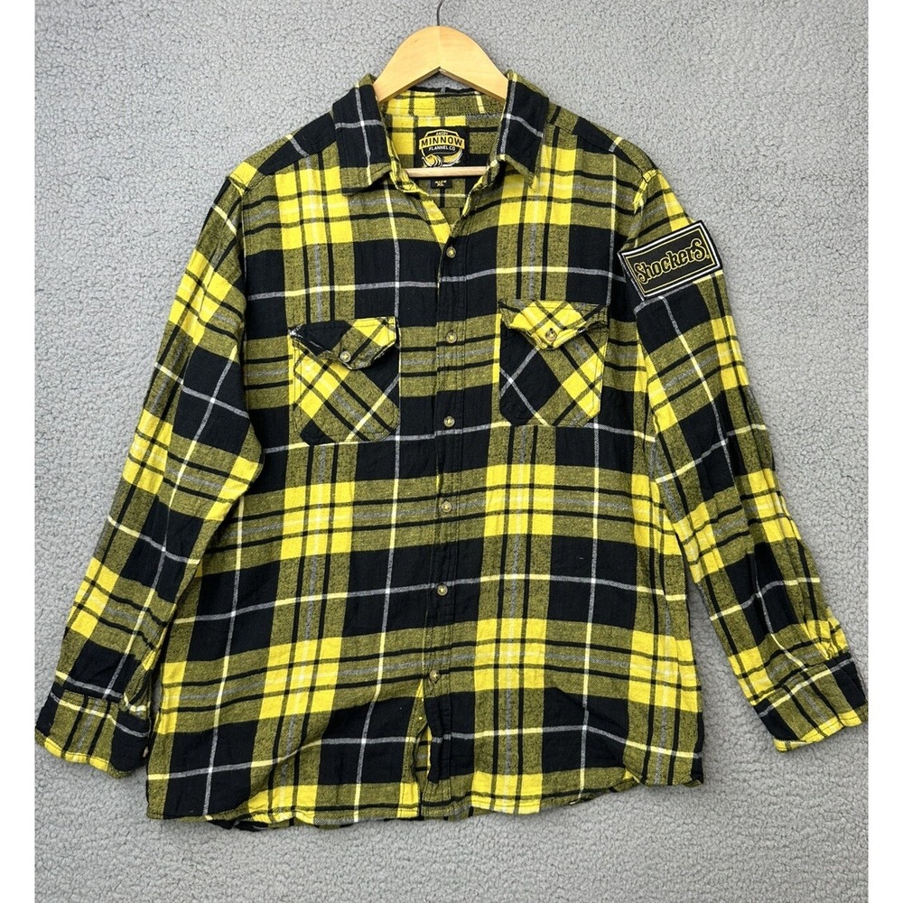 Wichita State Shockers x Angry Minnow Flannel Shirt Mens XL Yellow Black Plaid